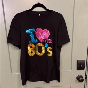 Amazon Black Women's Tee with Colorful Sequin 'I ♥ the 80's' Graphic